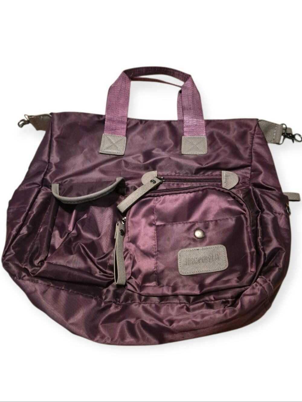Jingpinpiju Plum Nylon Tote Bag with Multiple Front And Back Pockets Like New